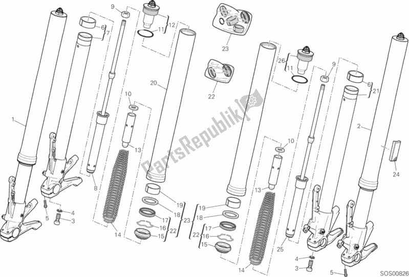 All parts for the Front Fork of the Ducati Multistrada 950 Brasil 2019